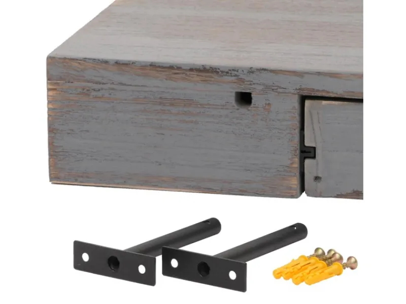 BERLINLODGE Wandregal HxBxT 8x80x25cm Schweberegal Wandboard Hängeregal Regal Schublade Massiv-Holz Shabby