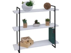 BERLINLODGE Wandregal HxBxT 60x60x18cm 3 Regalböden Massiv-Holz Industrial Weiß Hängeregal Schweberegal