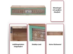 BERLINLODGE Holzregale^Wandregal HxBxT 65x16x13cm Tanne Holz Massiv Vintage Patchwork Hängeregal Regal
