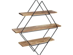 BERLINLODGE Schweberegale^Wandregal Rautenförmig HxBxT 60x55x12cm Industriedesign Echtholz Hängeregal Regal