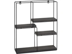 BERLINLODGE Schweberegale^Wandregal Rechteckig HxBxT 51x40x11cm 4 Regalböden Metall Massiv-Holz Industrial Dunkel Hängeregal Schweberegal Regal