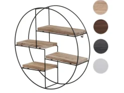 BERLINLODGE Schweberegale^Wandregal Rund HxBxT 45x45x11cm 4 Regalböden Metall Massiv-Holz Industrial Hängeregal Schweberegal Regal
