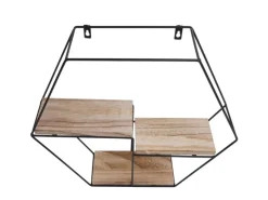 BERLINLODGE Wandregal Sechseckig HxBxT 43x49x11cm 3 Regalböden Metall Massiv-Holz Industrial Hängeregal Schweberegal Regal