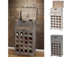 BERLINLODGE Flaschenregale^Weinregal Mit Schublade Und Truhe Flaschenregal Für 20 Flaschen HxBxT 94x48x31cm Shabby-Look Vintage