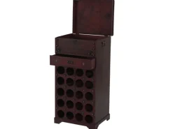 BERLINLODGE Weinregal Mit Schublade Und Truhe Flaschenregal Für 20 Flaschen HxBxT 94x46x38cm Kolonialstil Rot/Braun