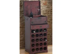 BERLINLODGE Weinregal Mit Schublade Und Truhe Flaschenregal Für 20 Flaschen HxBxT 94x46x38cm Kolonialstil Rot/Braun