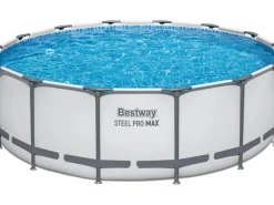 Bestway Mosaik^Stahlrahmen-Pool Set Steel Pro Max Frame EU Ø 427 x 122cm Rund Lichtgrau