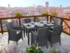 BICA Lido Wetterfestes Balkonset 7-tlg. mit 6 Sessel inkl. Sitzkissen und Tisch Houston Graphit