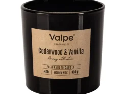 Kerzen^Bispol Valpe Duftkerze mit Holzdocht Zedernholz & Vanille 10 cm