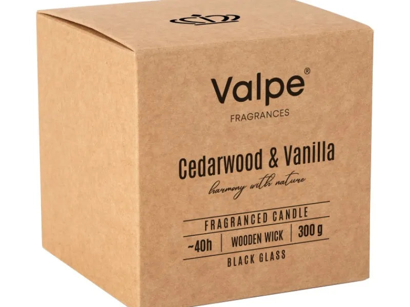 Kerzen^Bispol Valpe Duftkerze mit Holzdocht Zedernholz & Vanille 10 cm