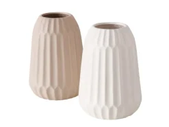 Boltze Home Vase Cucita 2-fach Sortiert Ø 15 cm x 21 cm Beige-Weiß