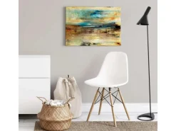 Bricoflor Wanddekoration^Abstrakte Malerei Auf Leinwand Kunst Wandbild In Ölgemälde Optik In Türkis Und Braun Moderne Kunst Leinwandbild Für Schlafzimmer Und Büro