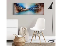 Bricoflor Wanddekoration^Abstraktes Leinwandbild In Blau Und Braun Moderne Kunst Leinwand Bild In Space Optik Ausgefallenes Wandbild Mit Weltraum Motiv