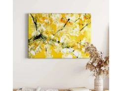 Bricoflor Wanddekoration^Abstraktes Leinwandbild Gelb Und Weiß Asiatisches Wandbild Acryl Gemälde Optik Für Schlafzimmer Und Flur Kunst Leinwand Bild Auf Keilrahmen