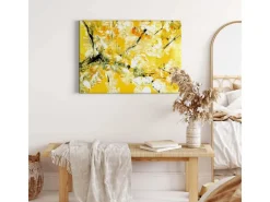 Bricoflor Wanddekoration^Abstraktes Leinwandbild Gelb Und Weiß Asiatisches Wandbild Acryl Gemälde Optik Für Schlafzimmer Und Flur Kunst Leinwand Bild Auf Keilrahmen