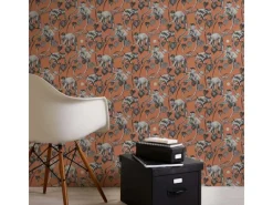 Bricoflor Affen Tapete Orange Grau Tropische Vliestapete mit Affe und Palmen in Dschungel Vlies Affentapete in Terracotta für Schlaf und Wohnzimmer