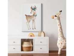 Bricoflor Aquarell Bild Mit Reh Und Blumen Niedliches Bild Auf Leinwand Für Kinderzimmer Wandbild Mit Rehkitz Motiv Für Babyzimmer