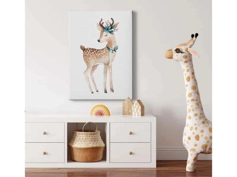 Bricoflor Aquarell Bild Mit Reh Und Blumen Niedliches Bild Auf Leinwand Für Kinderzimmer Wandbild Mit Rehkitz Motiv Für Babyzimmer