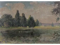 Bricoflor Fototapeten^Ausgefallene Tapete mit Landschaft Gemalt Vlies Fototapete Als Gemälde für Wohnzimmer und Esszimmer Bildtapete in Dunkelgrün Blau