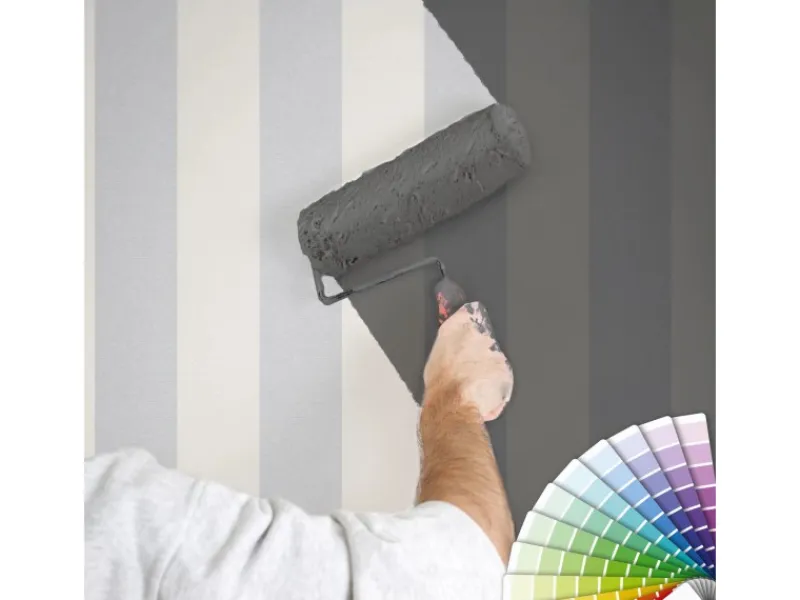 Bricoflor Überstreichbare Tapeten^überstreichbare Vliestapete Gestreift Blockstreifen Tapete in Weiß Grau zum überstreichhen Wohnzimmer und Esszimmer Streifentapete Klassisch