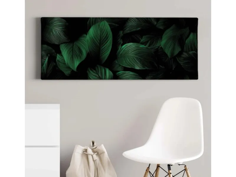 Bricoflor Bild Mit Grünen Blättern Auf Leinwand Dschungel Wandbild Mit Palmenblättern In Dunkelgrün Exostisches Leinwandbild Für Schlaf Und Wohnzimmer