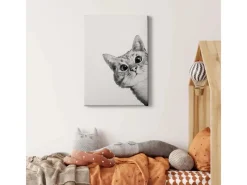 Bricoflor Wanddekoration^Bild Mit Katze Gezeichnet Modernes Leinwand Bild Mit Zeichnung Von Tier Grafik Wandbild In Schwarz Weiß Für Kinderzimmer Und Schlafzimmer