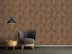 Bricoflor Braune Tapete mit Blättern in Gold Vlies Mustertapete für Wohnzimmer und Esszimmer Braune Vliestapete in Rostoptik
