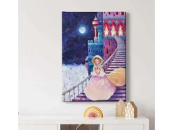 Bricoflor Cinderella Bild Auf Leinwand Mädchenzimmer Wandbild Mit Märchen Motiv In Pink Und Blau Kinderzimmer Leinwand Bild Mit Schloss Und Prinzessin