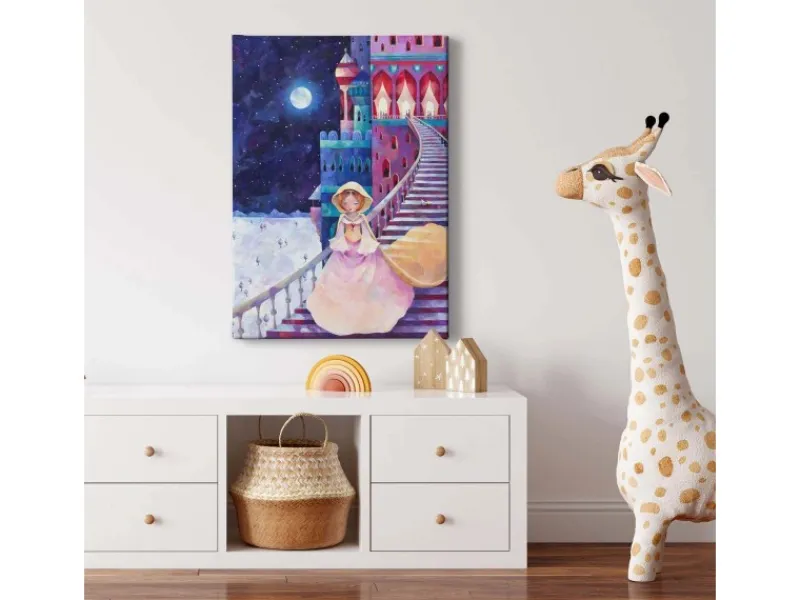 Bricoflor Cinderella Bild Auf Leinwand Mädchenzimmer Wandbild Mit Märchen Motiv In Pink Und Blau Kinderzimmer Leinwand Bild Mit Schloss Und Prinzessin