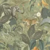 Bricoflor Dschungel Tapete Olivgrün mit Tieren Regenwald Vliestapete mit Leopard Affen Elefanten und Vögeln Ideal für Wohnzimmer