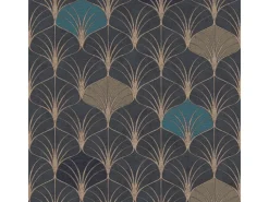 Bricoflor Tapetenmuster^20er Jahre Tapete Schwarz Gold Petrol Elegante Vlies Mustertapete Im Art Deco Stil Dunkle Vliestapete mit Ornament für Wohnzimmer