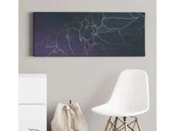 Bricoflor Grafik Wandbild In Blau Und Weiß Metallic Effekt Leinwand Bild Mit Blätter Design Grafisches Wandbild Mit Modernem Muster Für Schlafzimmer