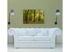 Bricoflor Herbstwald Leinwand Grün Deko Wandbild In 90 X 60 Cm Für Büro Und Schlafzimmer Bild Mit Wald In Sonne Romantisch