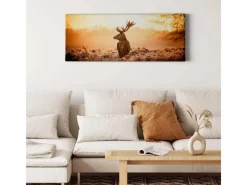 Bricoflor Hirschbild Als Wand Deko Leinwand Bild Mit Hirsch In Sonnenuntergang Idyllisches Wandbild Mit Landschaft Im Winter Für Wohnzimmer Und Flur
