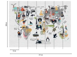 Bricoflor Tapetenmuster^Kindertapete Mit Weltkarte Mauer Tapete Mit Tieren Für Kinder Bunte Vliestapete In Steinoptik Mit Landkarte