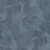 Bricoflor Tapetenmuster^Leinen Tapete in Dunkelblau Palmen Vliestapete Blau in Leinenoptik Boho Mustertapete mit Palmenblätter Farn Design für Wohnzimmer