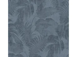 Bricoflor Tapetenmuster^Leinen Tapete in Dunkelblau Palmen Vliestapete Blau in Leinenoptik Boho Mustertapete mit Palmenblätter Farn Design für Wohnzimmer