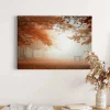 Bricoflor Wanddekoration^Leinwand Bild Mit Herbstwald Orange Braun Keilrahmen Bild Mit Wald Im Nebel Ideal Für Schlafzimmer Und Flur Herbst Leinwandbild Mit Parkbank