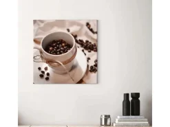 Bricoflor Wanddekoration^Leinwand Bild Mit Kaffee Motiv Kaffeetassen Bild In Weiß Und Braun Küchenbild Mit Kaffeebohnen Als Wand Deko Für Cafés
