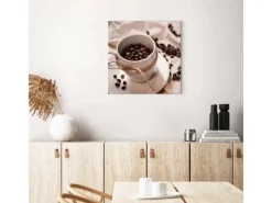 Bricoflor Wanddekoration^Leinwand Bild Mit Kaffee Motiv Kaffeetassen Bild In Weiß Und Braun Küchenbild Mit Kaffeebohnen Als Wand Deko Für Cafés