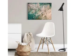 Bricoflor Wanddekoration^Leinwand Bild Mit Pusteblume Wandbild Mit Pflanze Und Morgentau Schlafzimmer Und Badezimmer Bild Im Wellness Stil In Türkis Und Weiß