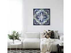 Bricoflor Marokkanisches Leinwand Bild Im Vintage Stil Orientalisches Wandbild In Dunkelblau Und Grau Fliesen Leinwandbild Für Küche Und Schlafzimmer