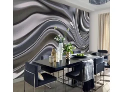 Bricoflor Fototapeten^Metallic Tapete in 3D Optik Silber Fototapete Ausgefallen Ideal für Schlafzimmer und Küche Vlies Bildtapete Modern im Grafik Stil