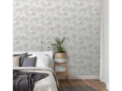 Bricoflor Tapetenmuster^Metallic Vliestapete Geometrisch Weiße Tapete mit Dreieck Design in 3D Optik Grafische Mustertapete in Weiß Grau für Büro und Schlafzimmer
