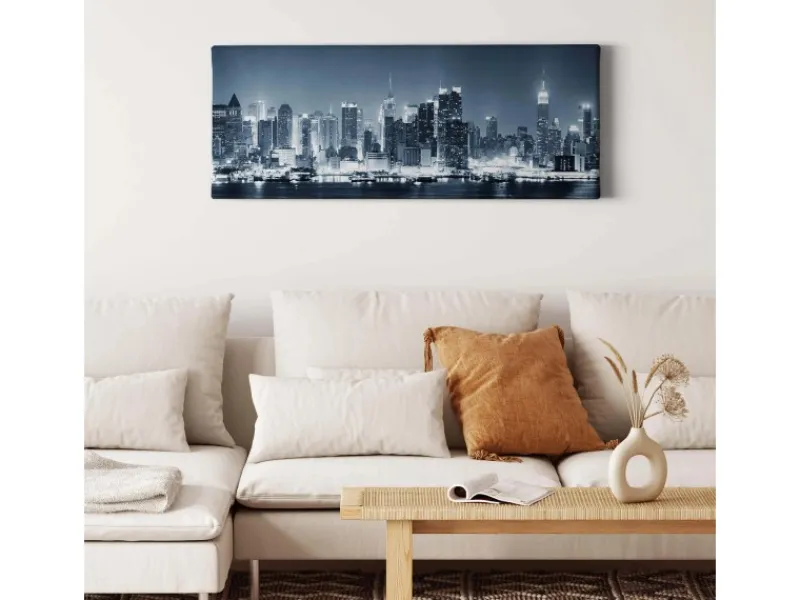 Bricoflor Wanddekoration^New York Bild Mit Skyline Modernes Wandbild Mit Stadt Motiv In Blau Silber Ausgefallenes City Leinwandbild Ideal Für Schlafzimmer Und Bar