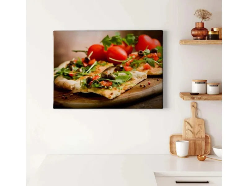 Bricoflor Wanddekoration^Pizza Bild Auf Leinwand Mediterranes Leinwand Bild Für Küche Deko Wandbild Mit Pizza Motiv In Rot Und Grün Für Küchen Und Restaurants