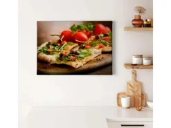 Bricoflor Wanddekoration^Pizza Bild Auf Leinwand Mediterranes Leinwand Bild Für Küche Deko Wandbild Mit Pizza Motiv In Rot Und Grün Für Küchen Und Restaurants