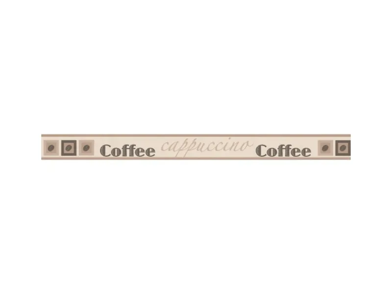 Bricoflor Schmale Tapetenborte für Küche Selbstklebende Tapeten Bordüre mit Kaffee Design in Beige Braun Cafe Wandbordüre mit Schriftzug aus Vinyl