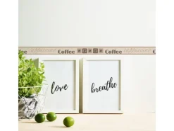 Bricoflor Schmale Tapetenborte für Küche Selbstklebende Tapeten Bordüre mit Kaffee Design in Beige Braun Cafe Wandbordüre mit Schriftzug aus Vinyl