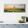 Bricoflor Wanddekoration^Sylt Bild Auf Leinwand Maritimes Bild Mit Leuchtturm Ideal Für Schlafzimmer Und Esszimmer Sonnenuntergang Wandbild Mit Dünen An Nordsee